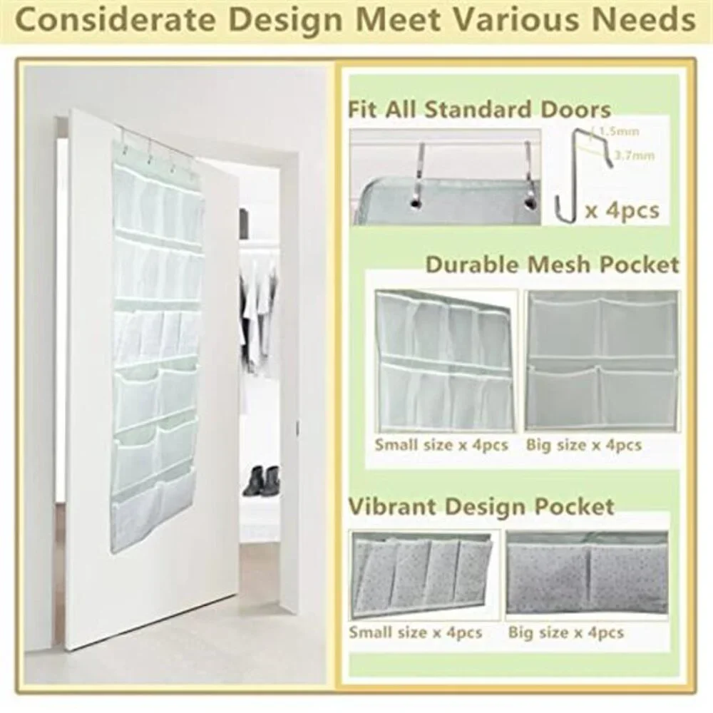 Over Door Organizer 18 Pockets Hanging Storage Shoes Socks Hat Closet Green